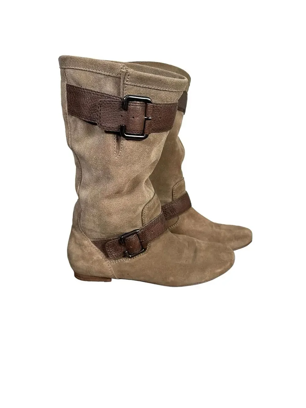 Marc Fisher Boots Hopkins Mid Calf Suede Riding Harness Flats Womens 6 M Brown